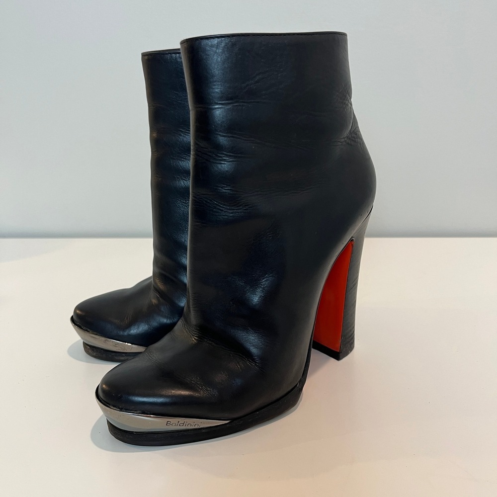 Baldini Italian Black Leather Red Sole Platform Ankle Boots 404107 Size 35